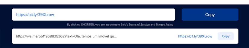 Link de URL curto gerado pelo Bit.ly Link de URL curto gerado pelo Bit.ly